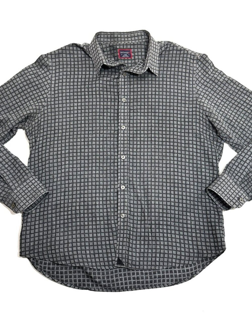 UNTUCKit Mens Large Gray Check Button Up Shirt Long Sleeve 100% Cotton Casual - Picture 1 of 16